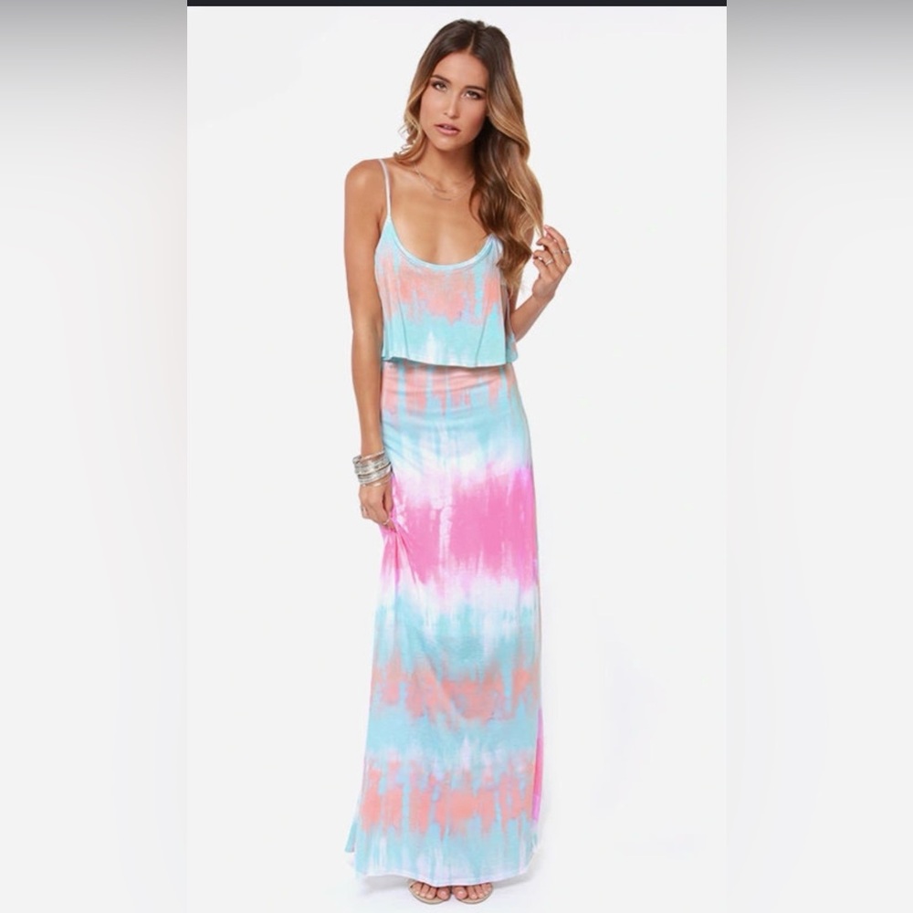 Mono B Pink & Blue Tie-Dye Maxi Dress